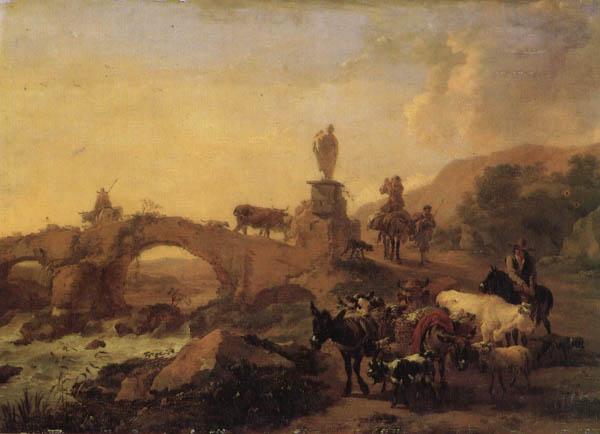 BERCHEM, Nicolaes Italian Landscape with a Bridge Sweden oil painting art